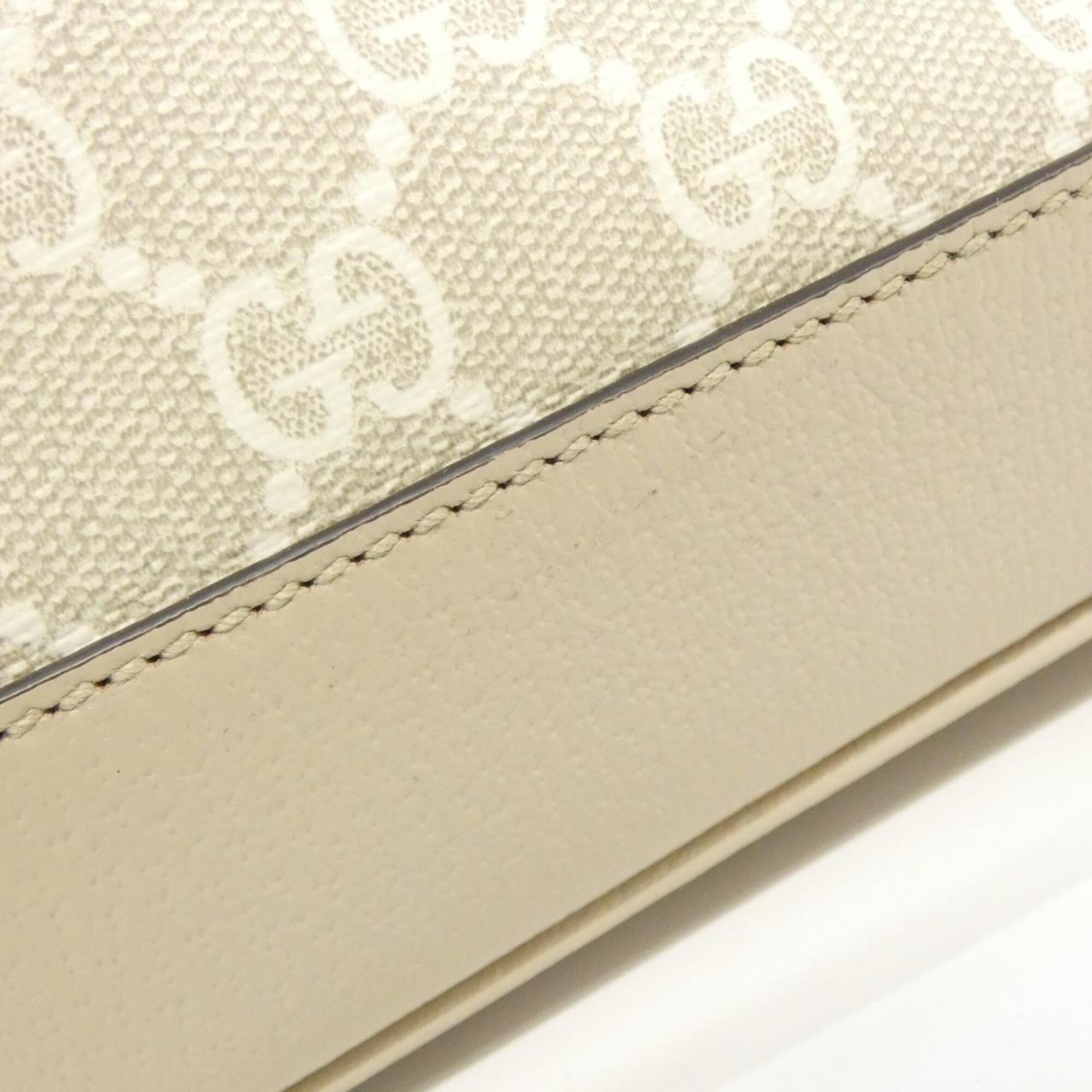 Gucci Beige White Gg Supreme Canvas Leather Handbag (Pre-Owned)