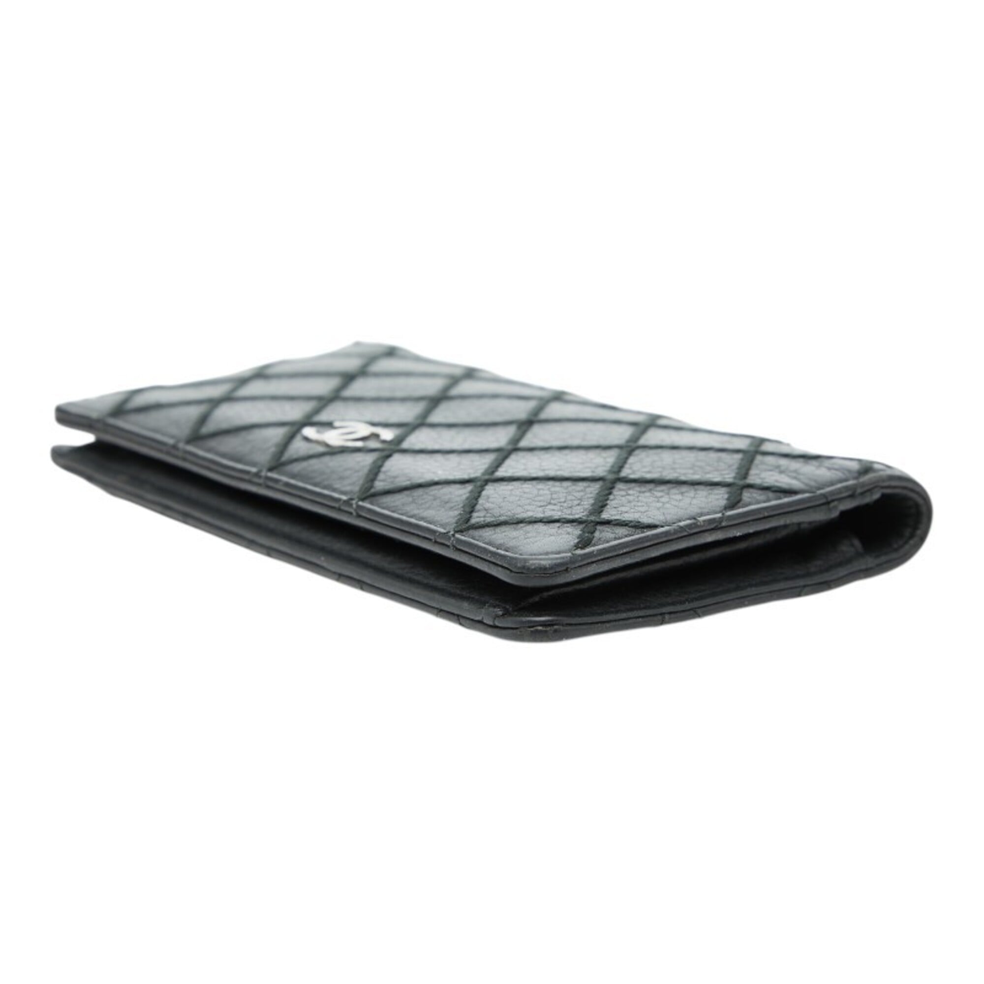 Chanel Black Leather Long Wallet (Bi-Fold) (Pre-Owned)