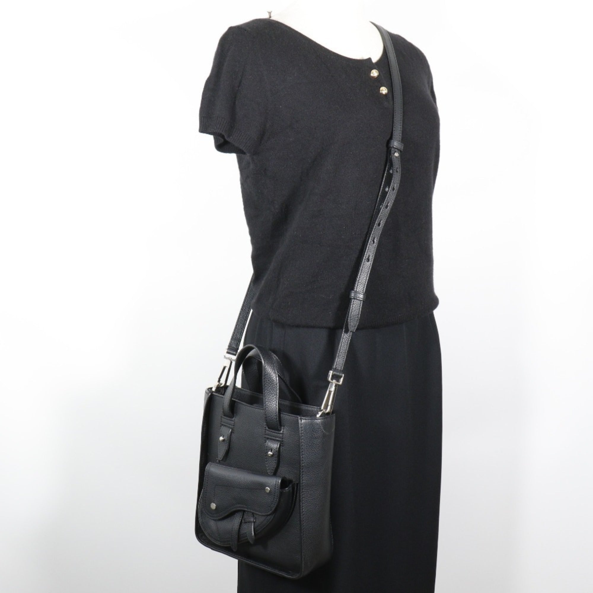 Christian Dior Black Leather Handbag Shoulder Bag Tote Bag (Pre-Owned)