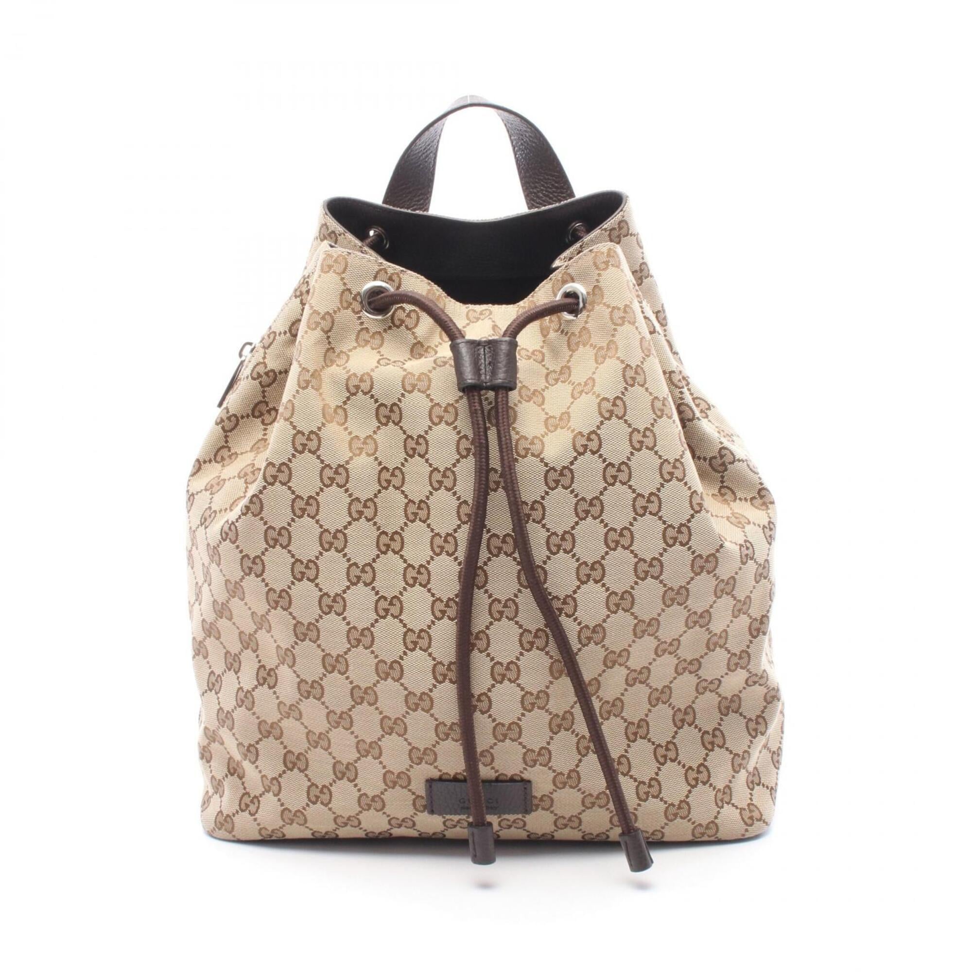 Gucci Beige Brown Canvas Leather Backpack Handbag (Pre-Owned)