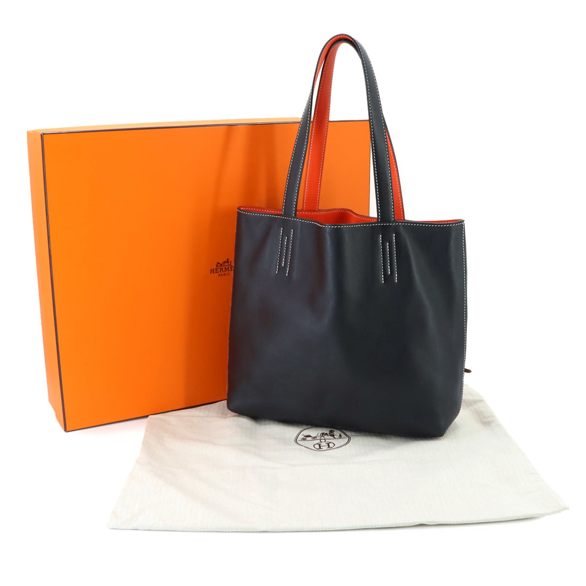 Hermes Black Orange Handbag Tote Bag (Pre-Owned)