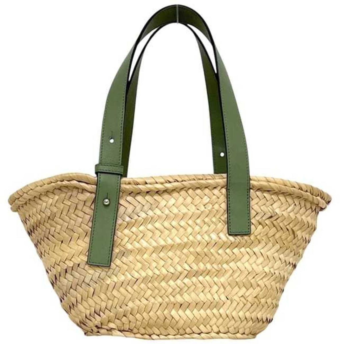 Loewe Beige Green Khaki Raffia Leather Basket (Pre-Owned)