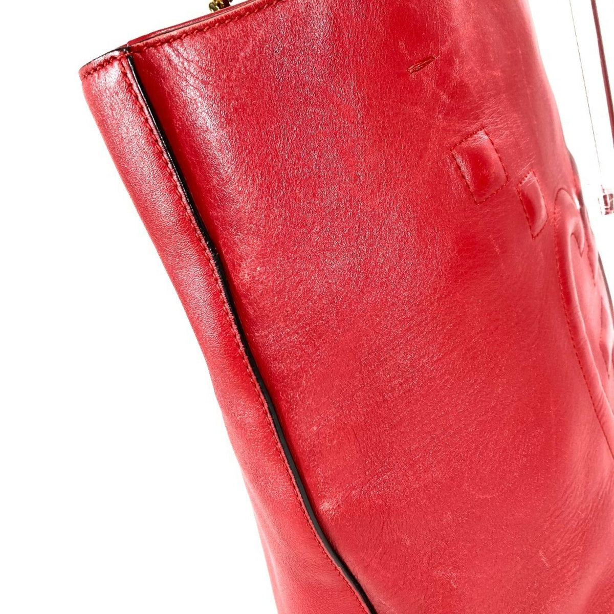 Gucci Red Color Leather Shoulder Bag Tote Bag (Pre-Owned)