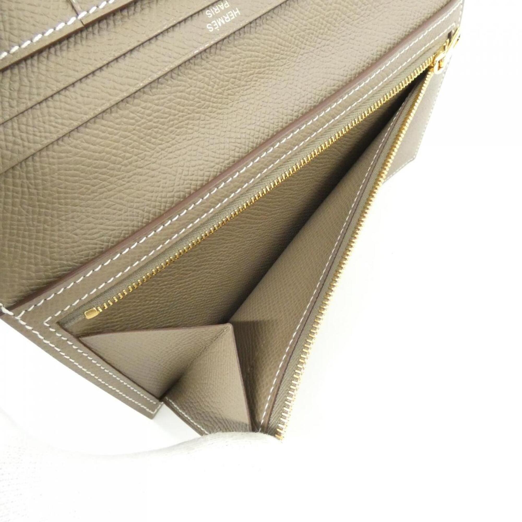 Hermes Bearn Etoupe Gray Soufre Epsom Leather Long Wallet (Bi-Fold) (Pre-Owned)