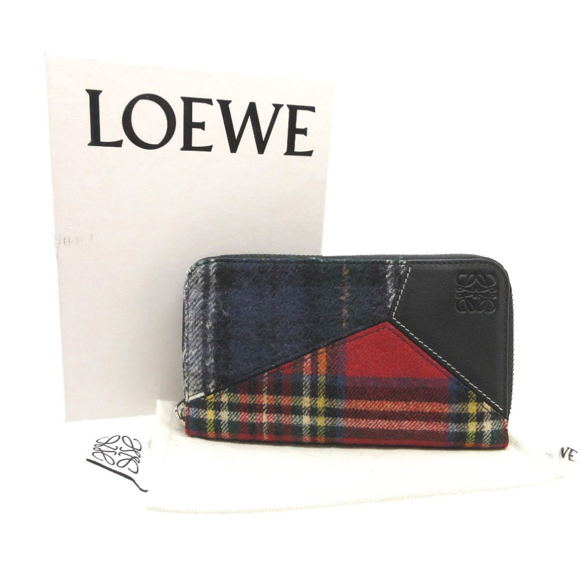 Loewe Black Navy Red Color Wool Leather Long Wallet (Bi-Fold) (Pre-Owned)