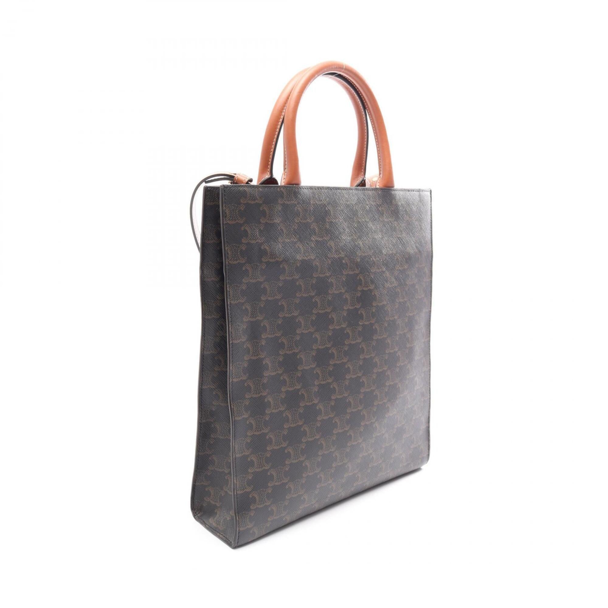 Celine Black Brown White Coated Canvas Leather Handbag Tote Bag (Pre-Owned)