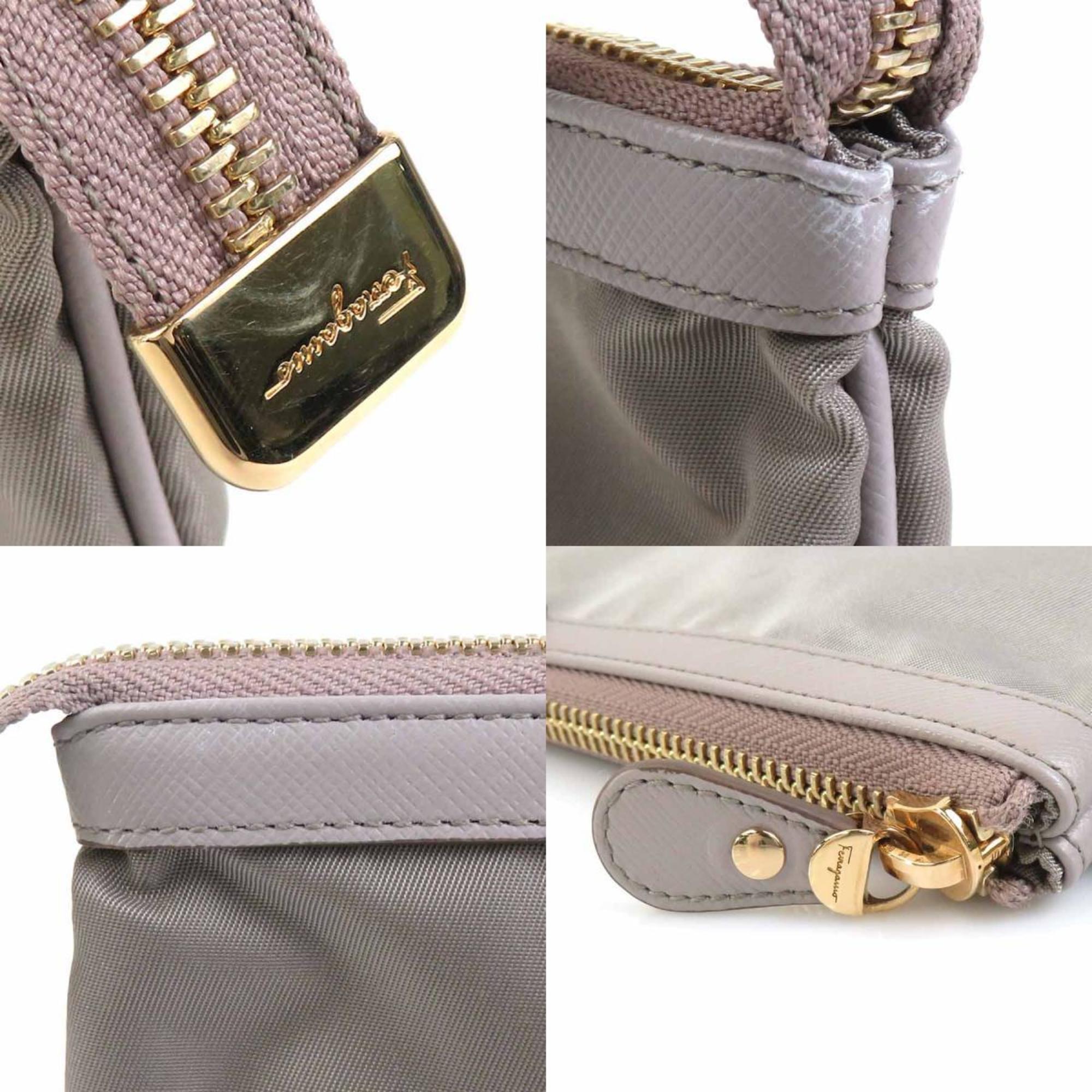Salvatore Ferragamo Gray Nylon Leather Clutch Bag (Pre-Owned)