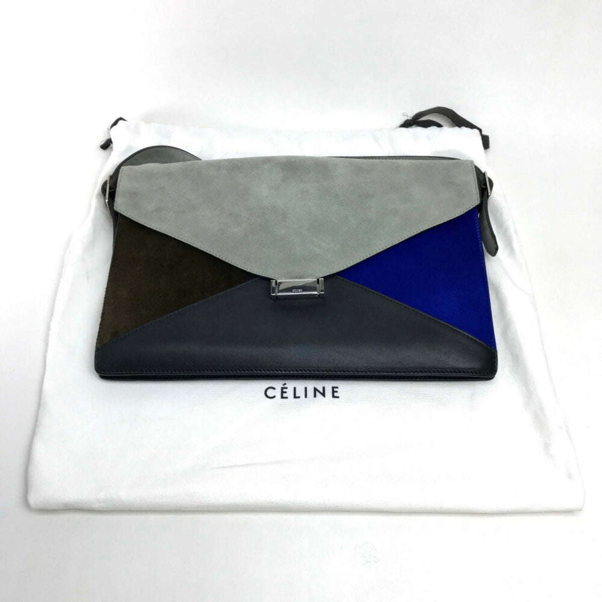 Celine Diamond Black Blue Brown Gray Suede Leather Clutch Bag Shoulder Bag (Pre-Owned)