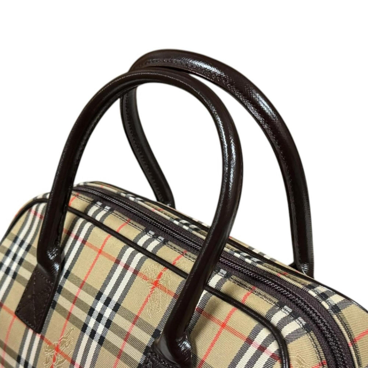 Burberry Beige Brown Canvas Leather Boston Bag Shoulder Bag (Pre-Owned)