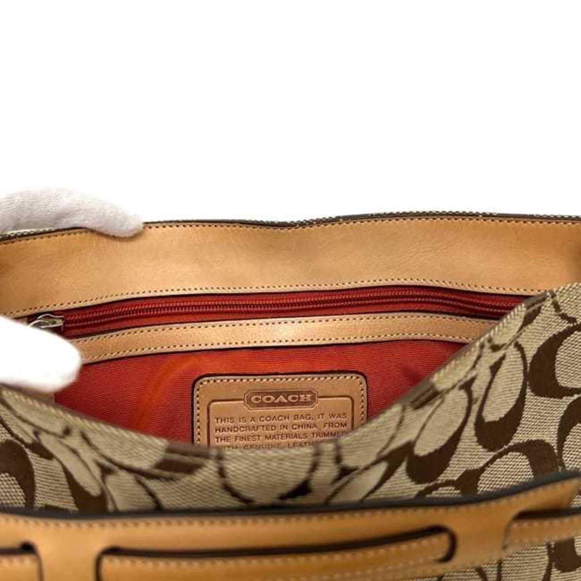Coach Beige Canvas Leather Handbag (Pre-Owned)