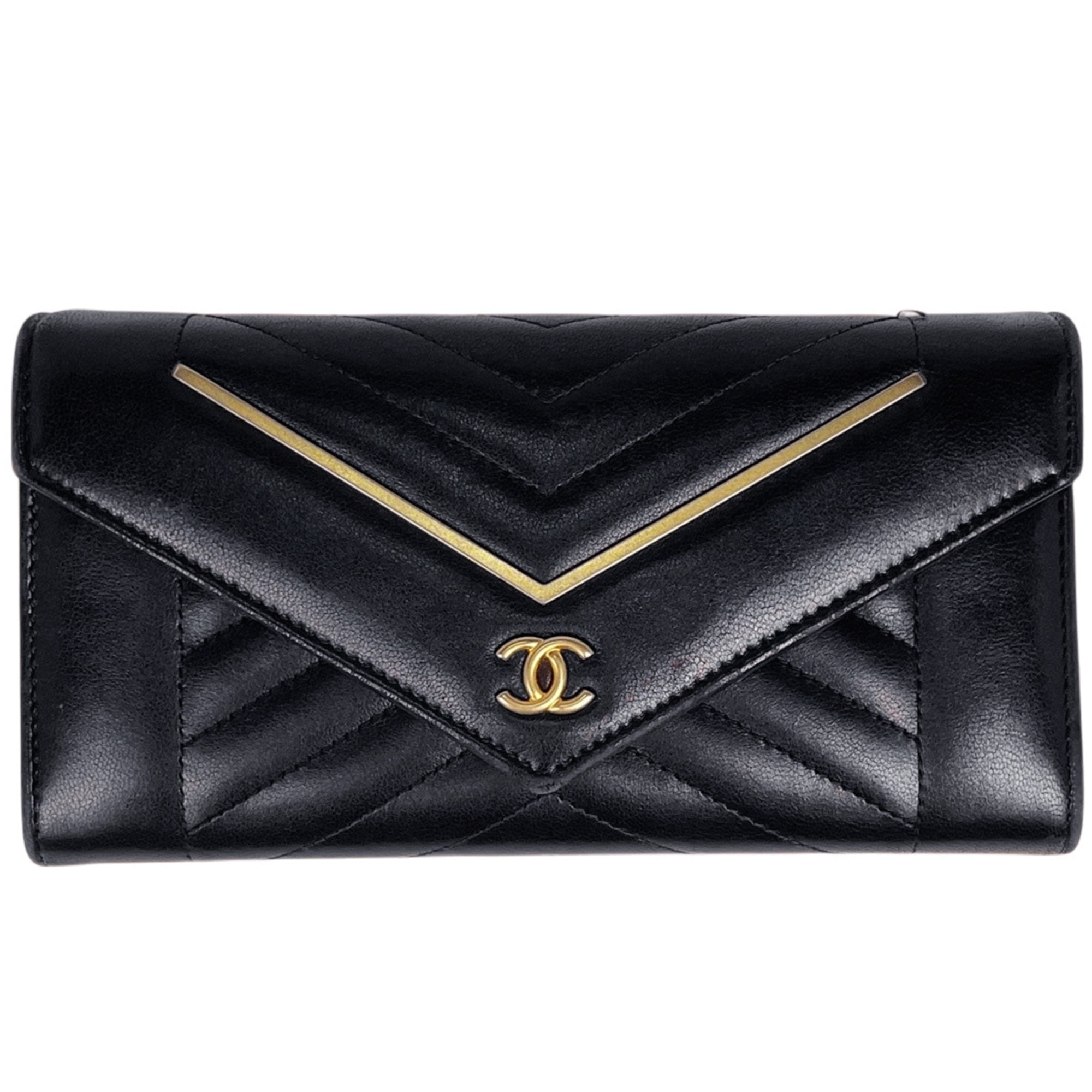 Chanel Black Leather Long Wallet (Bi-Fold) (Pre-Owned)
