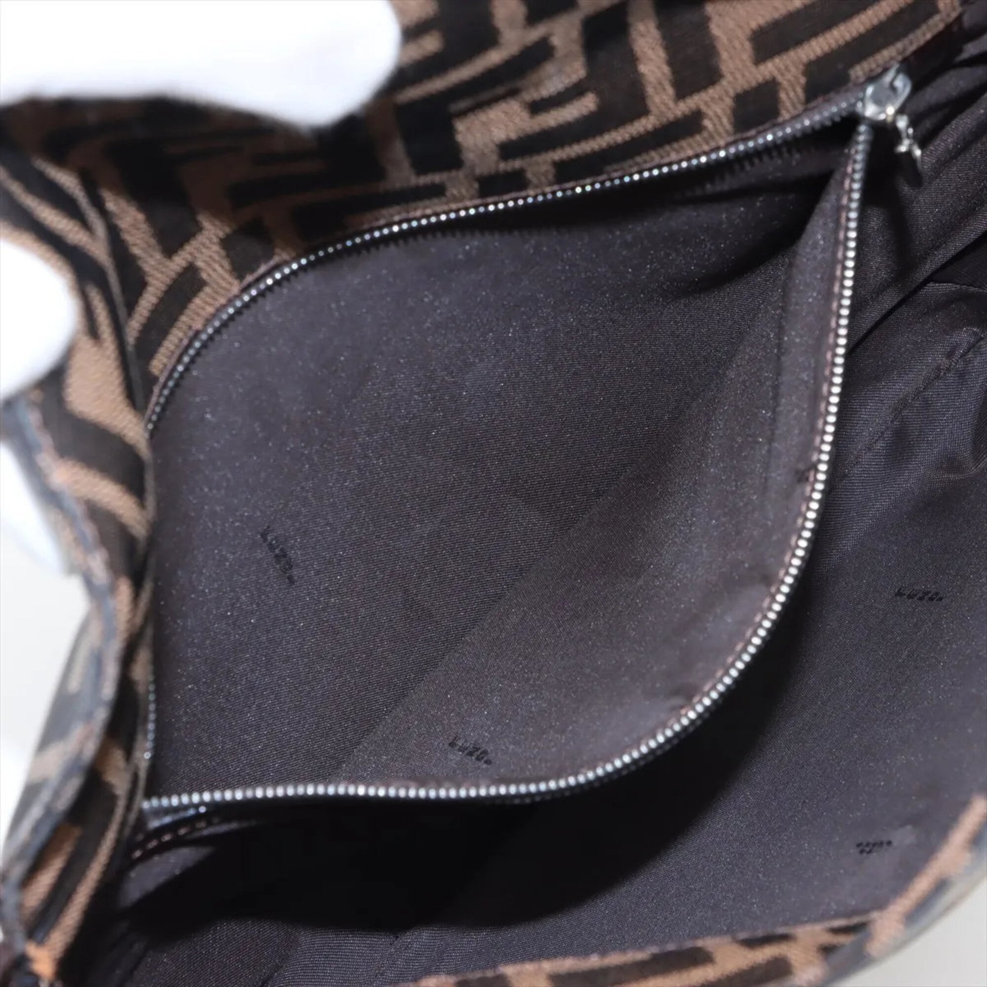 Fendi Brown Leather Canvas Handbag Shoulder Bag (Pre-Owned)