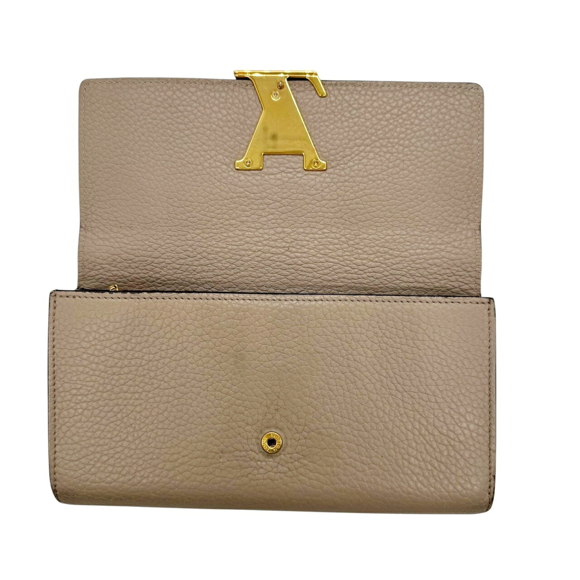 Louis Vuitton Beige Grayish Leather Long Wallet (Bi-Fold) (Pre-Owned)