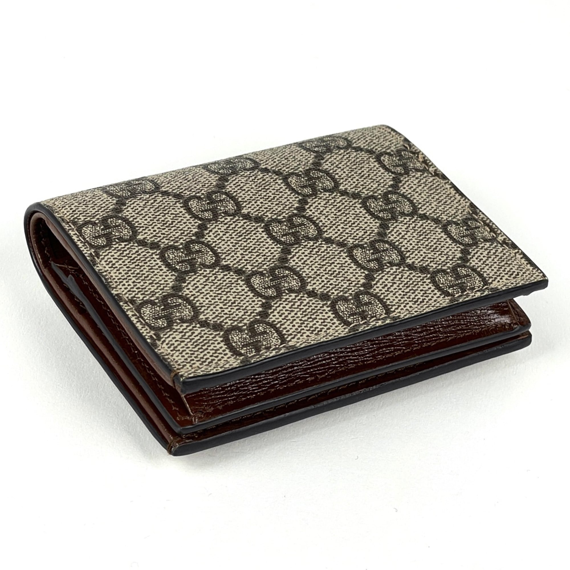 Gucci Beige Red Color Gg Supreme Coated Canvas Leather Wallet (Bi-Fold) (Pre-Owned)