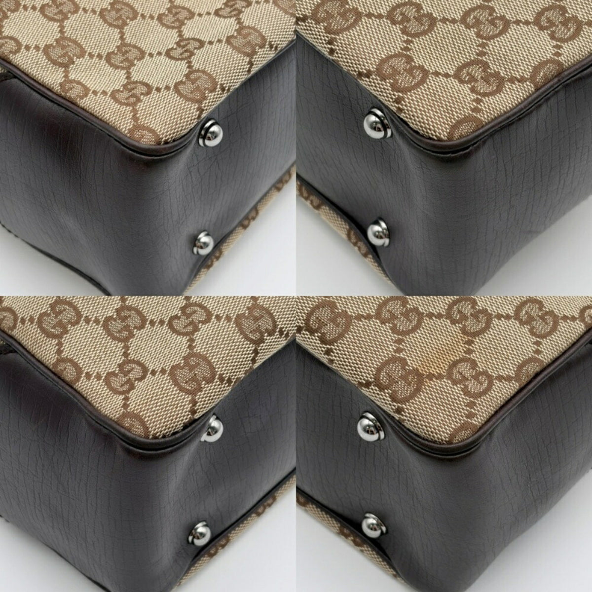 Gucci Beige Brown Bamboo Canvas Leather Tote Bag (Pre-Owned)