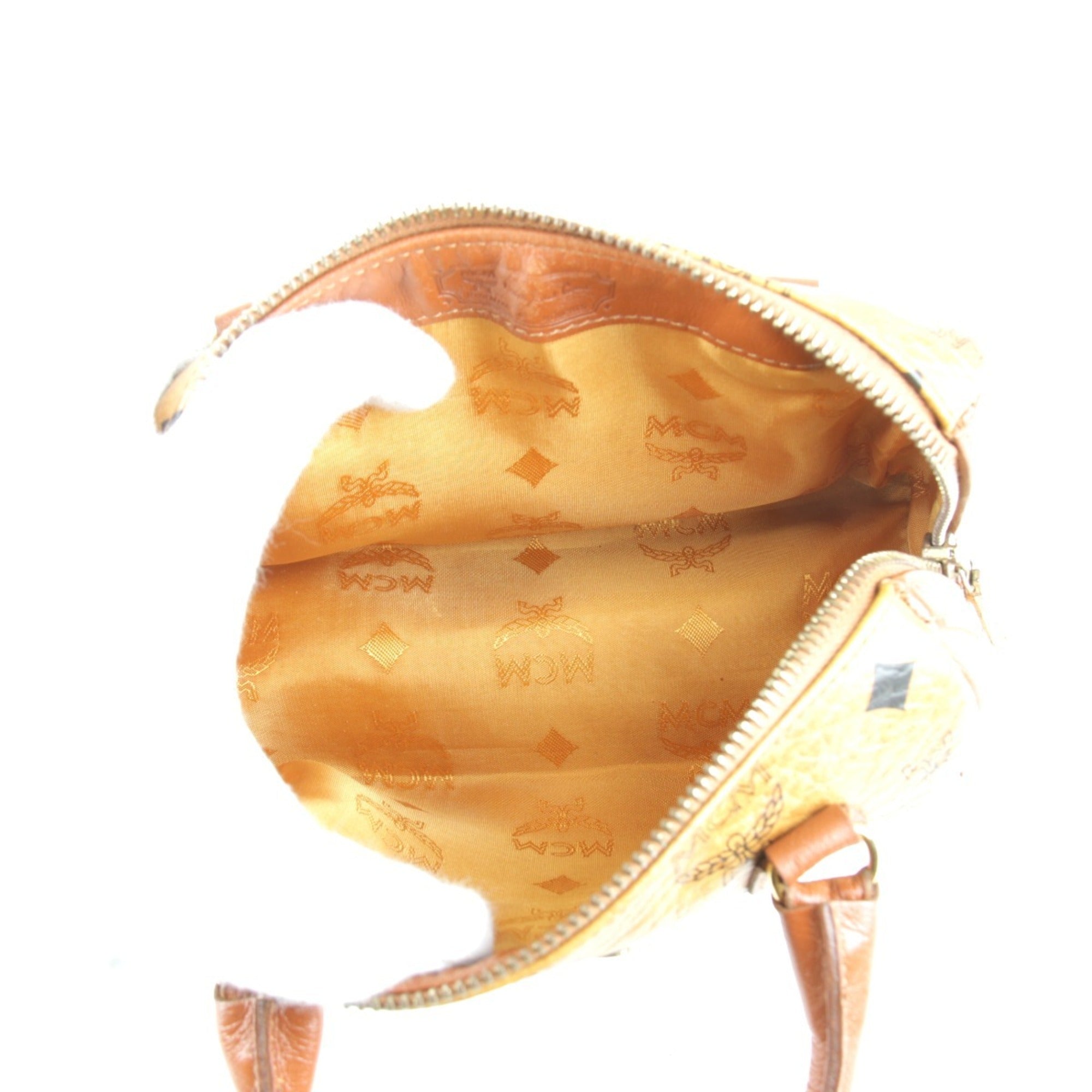 Mcm Visetos Brown Leather Boston Bag (Pre-Owned)