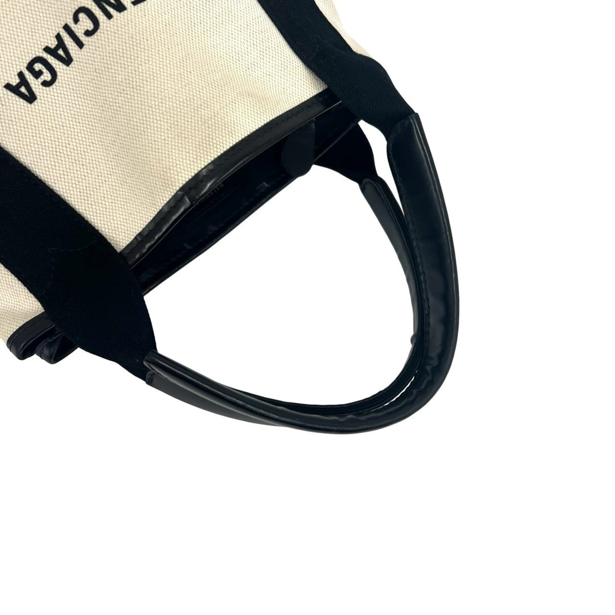 Balenciaga Black Ivory Canvas Leather Handbag Tote Bag (Pre-Owned)