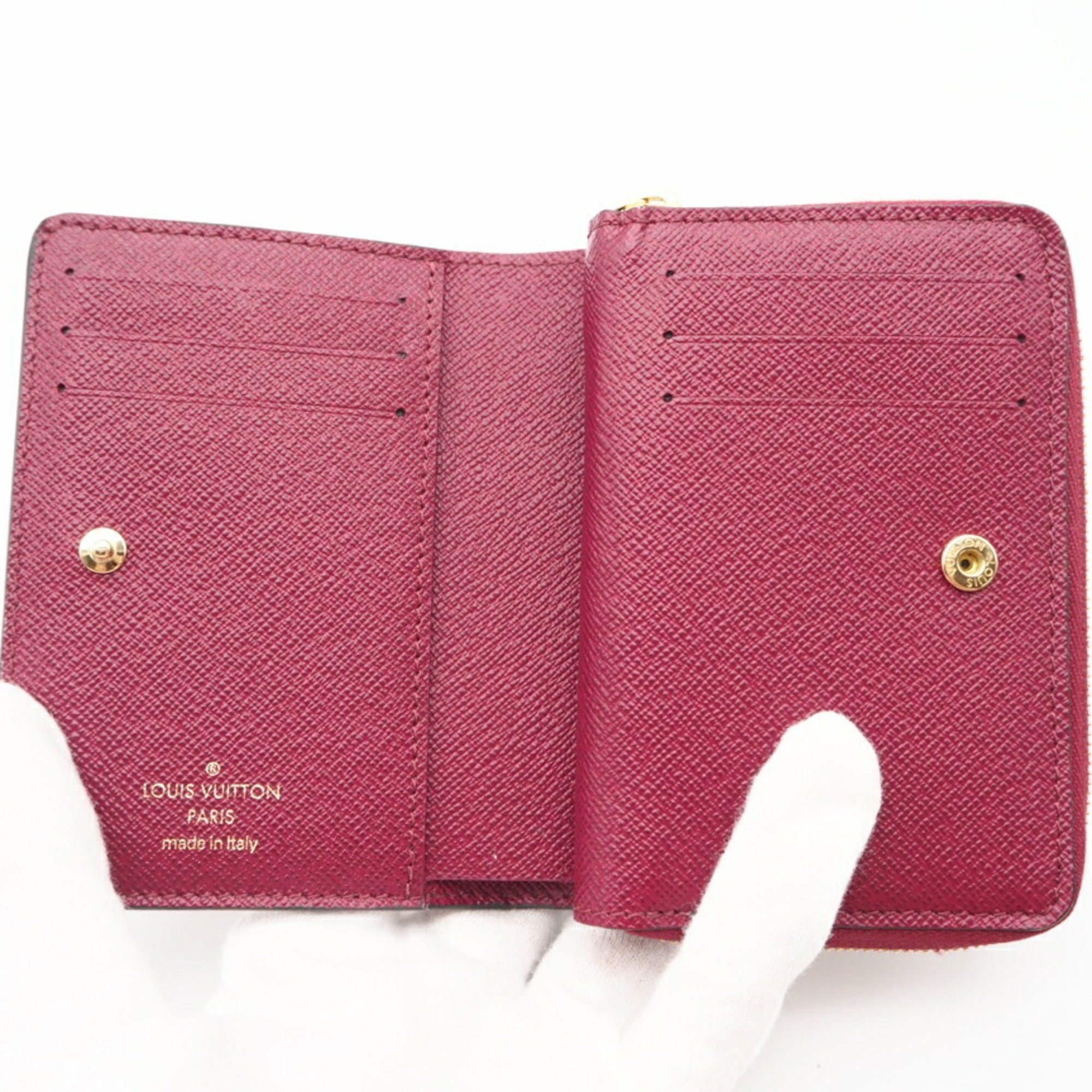 Louis Vuitton Monogram Brown Fuchsia Red Color Coated Canvas Wallet (Bi-Fold) (Pre-Owned)