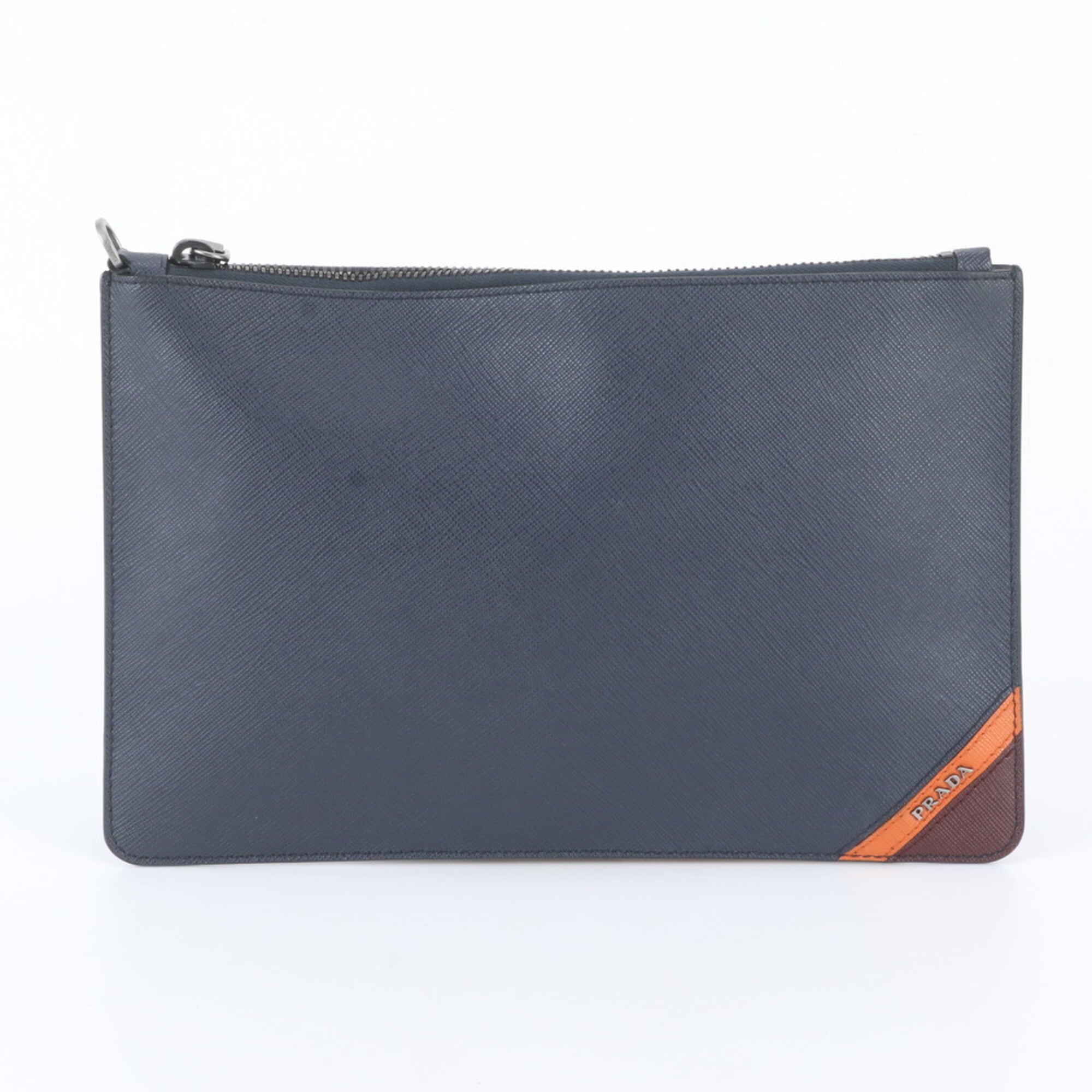 Prada Navy Orange Leather Clutch Bag Pouch (Pre-Owned)