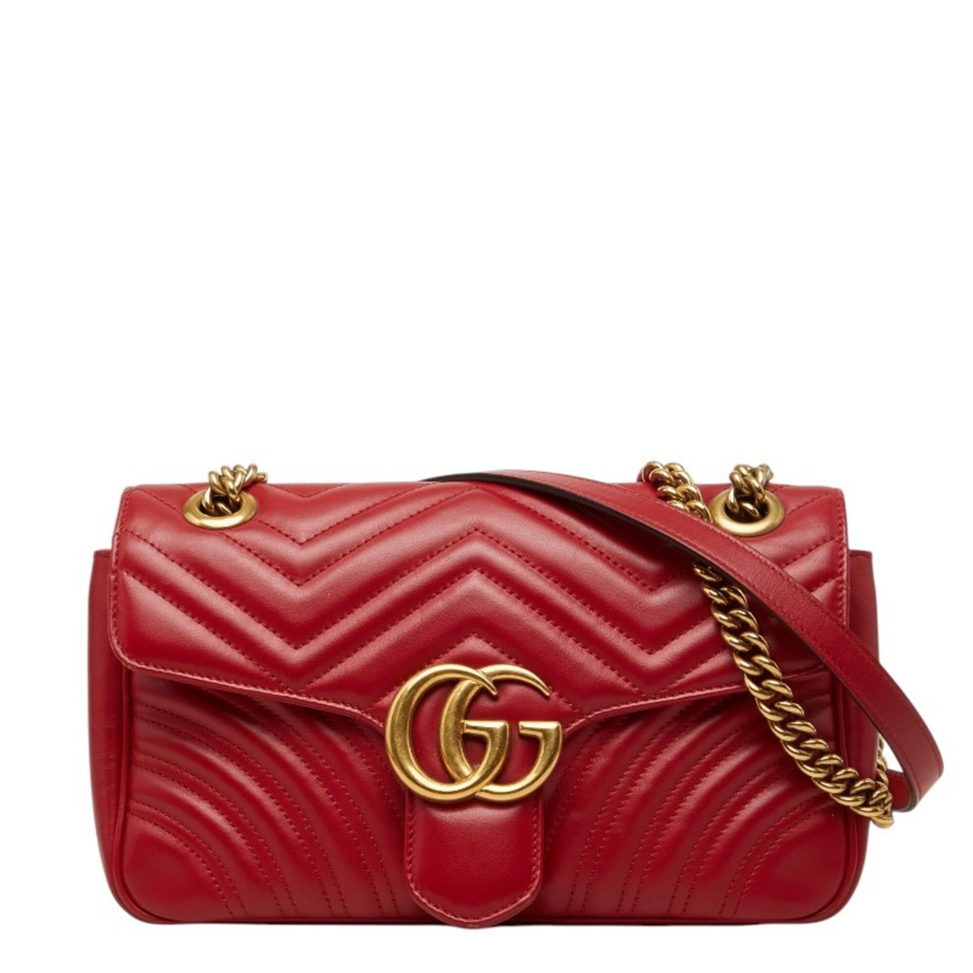 Gucci Gold Red Color Leather Shoulder Bag (Pre-Owned)