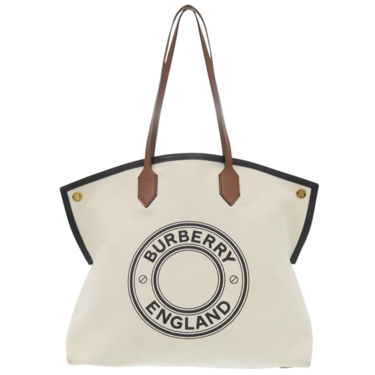 Burberry Brown White Canvas Leather Tote Bag (Pre-Owned)
