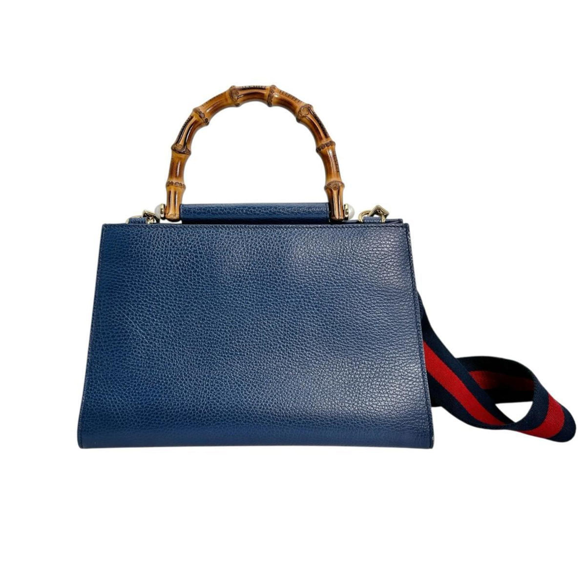 Gucci Blue Bamboo Leather Handbag (Pre-Owned)