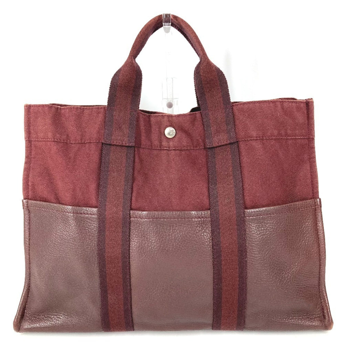 Hermes Wine Cotton Leather Handbag Tote Bag (Pre-Owned)