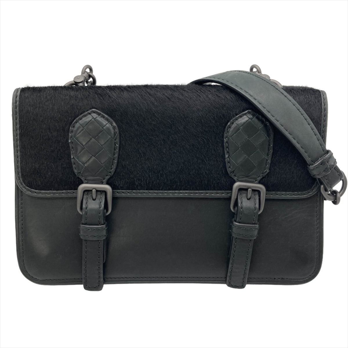 Bottega Veneta Intrecciato Black Leather Shoulder Bag (Pre-Owned)