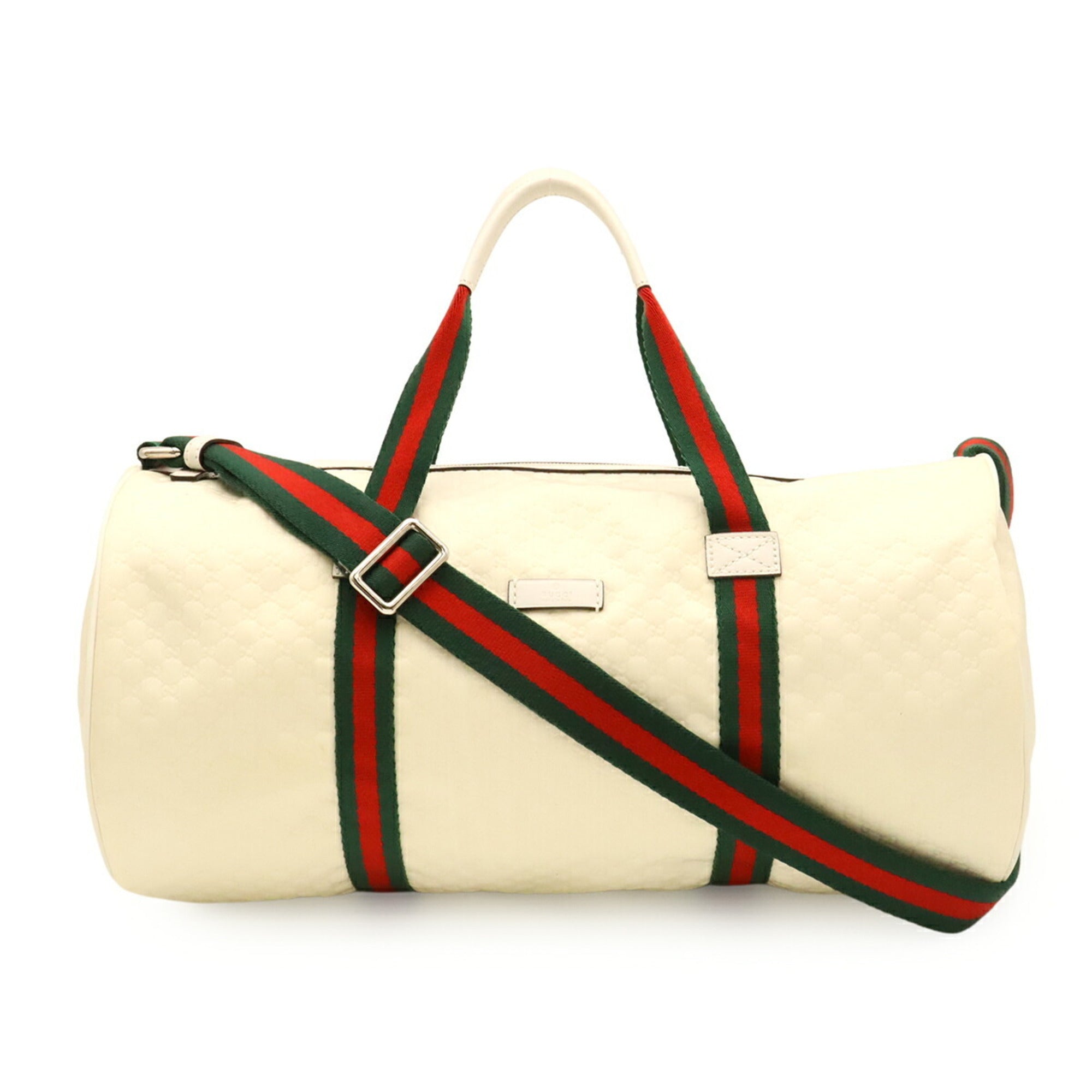 Gucci Green Red Color White Nylon Canvas Leather Boston Bag Shoulder Bag (Pre-Owned)