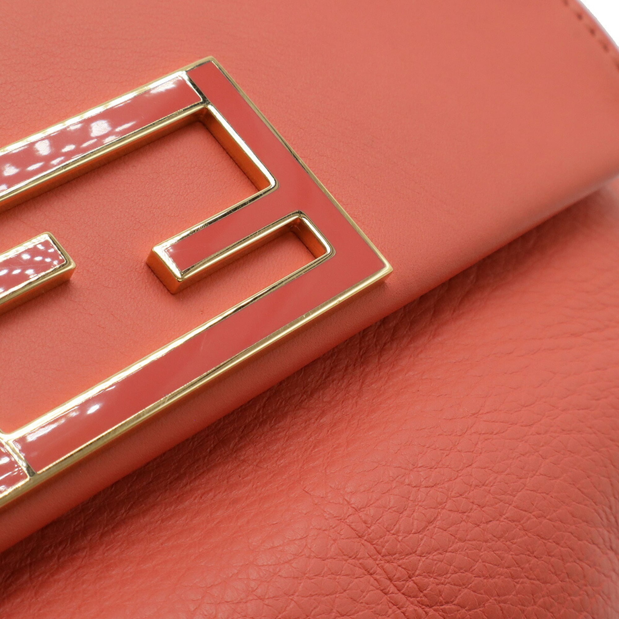 Fendi Coral Pink Leather Clutch Bag Pochette Shoulder Bag (Pre-Owned)