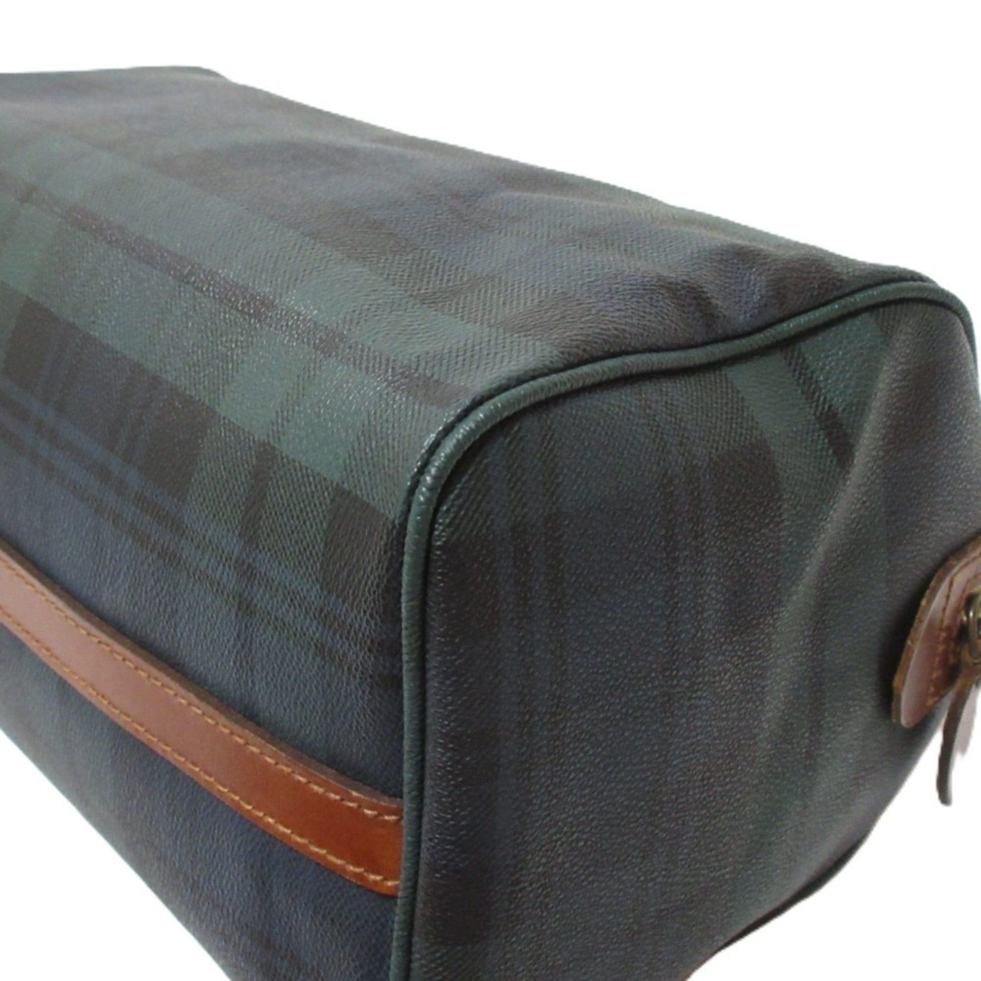Ralph Lauren Brown Dark Green Dark Navy Pvc Leather Boston Bag Handbag (Pre-Owned)