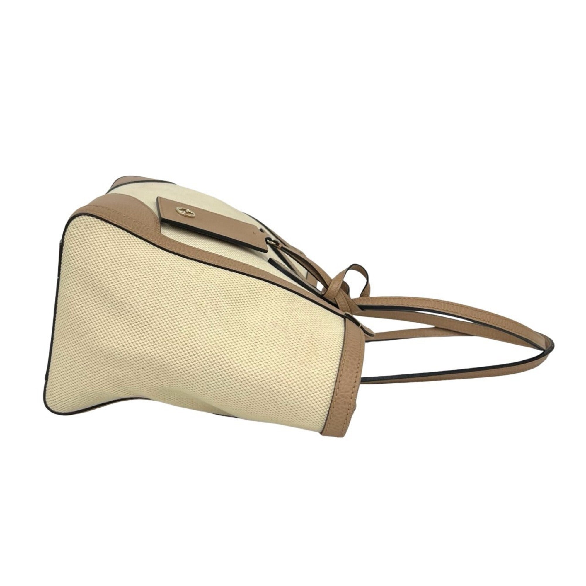 Gucci Beige Brown Canvas Leather Tote Bag (Pre-Owned)