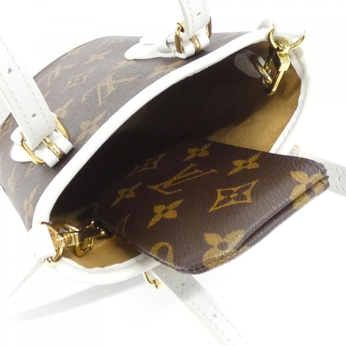 Louis Vuitton Blanc Marron Coated Canvas Leather Handbag Pouch (Pre-Owned)