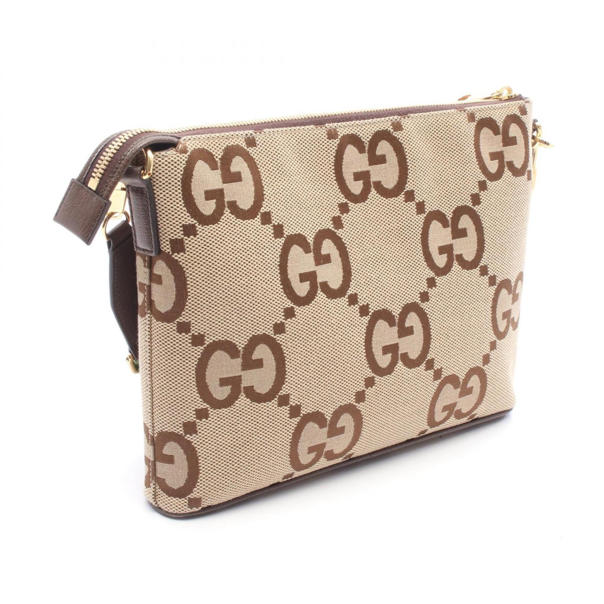 Gucci Beige Brown Canvas Leather Handbag Messenger Bag Shoulder Bag (Pre-Owned)