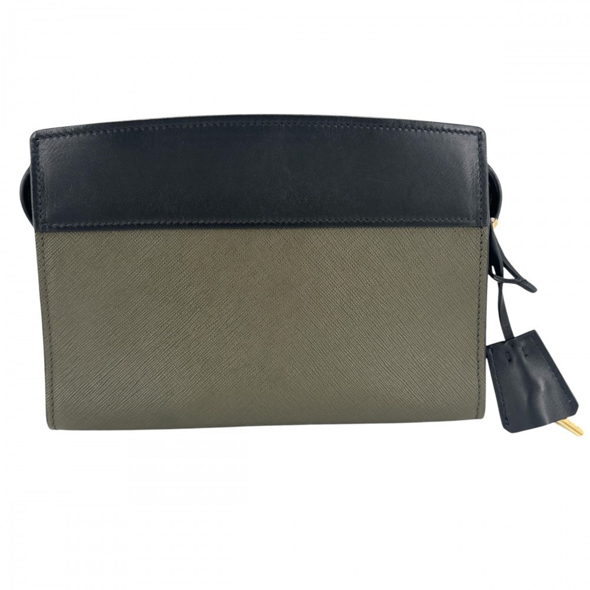 Prada Black Khaki Leather Shoulder Bag (Pre-Owned)