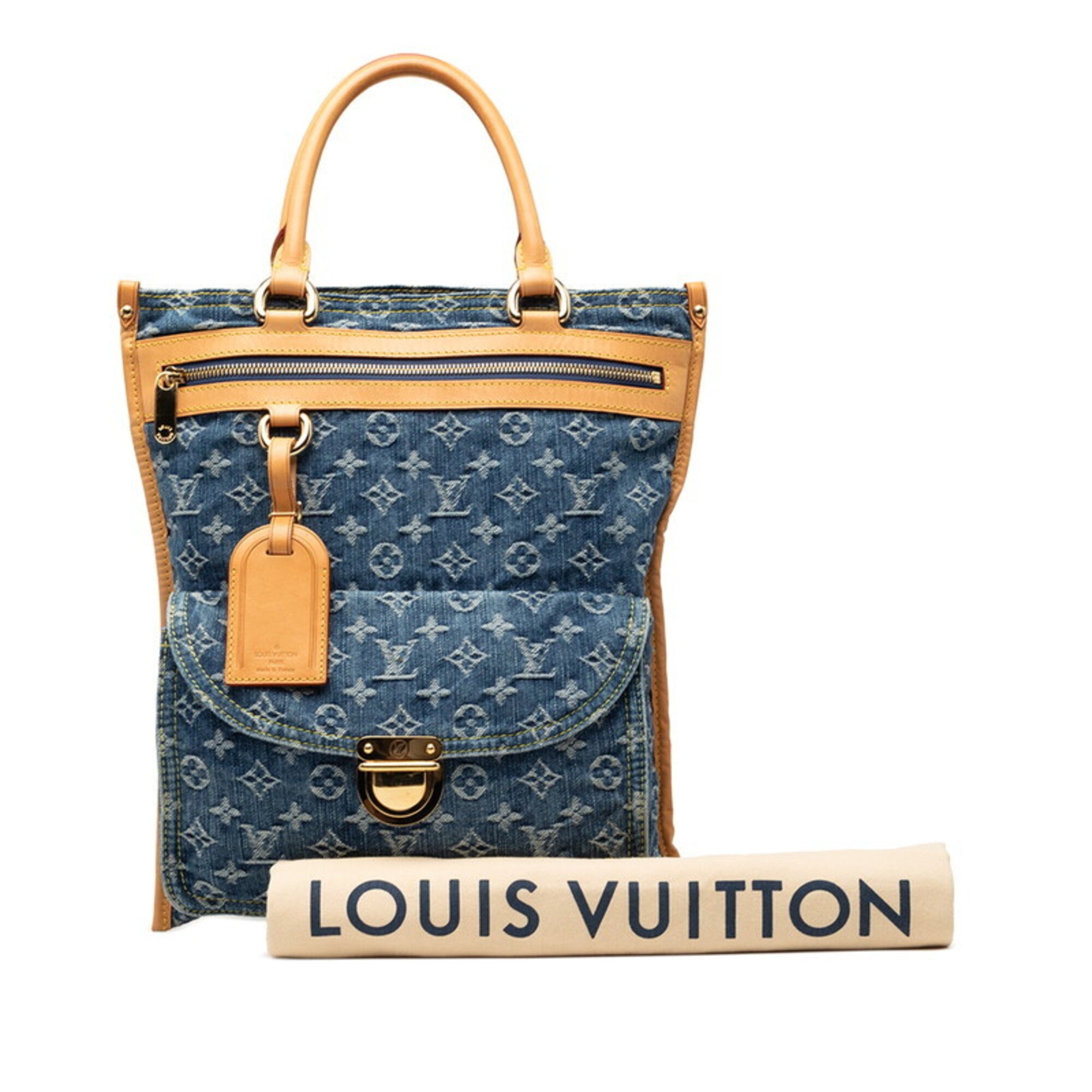 Louis Vuitton Monogram Denim Blue Canvas Leather Handbag Tote Bag (Pre-Owned)