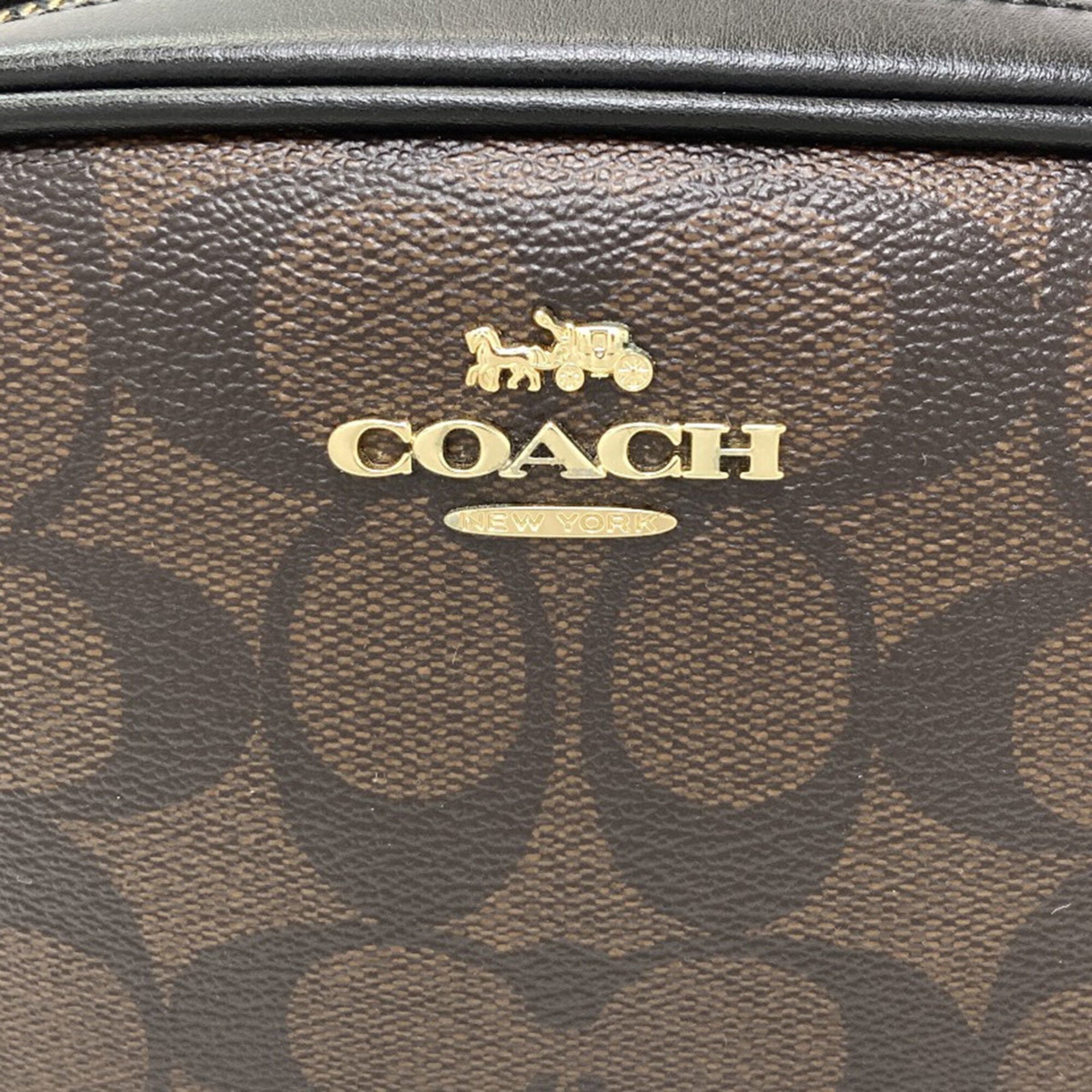 Coach Dark Brown Signature Line Pvc Shoulder Bag (Pre-Owned)