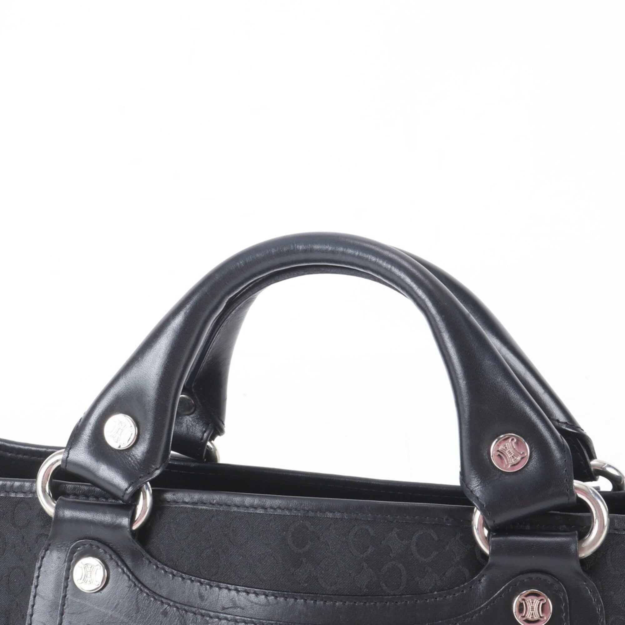 Celine Black Leather Canvas Handbag Tote Bag (Pre-Owned)