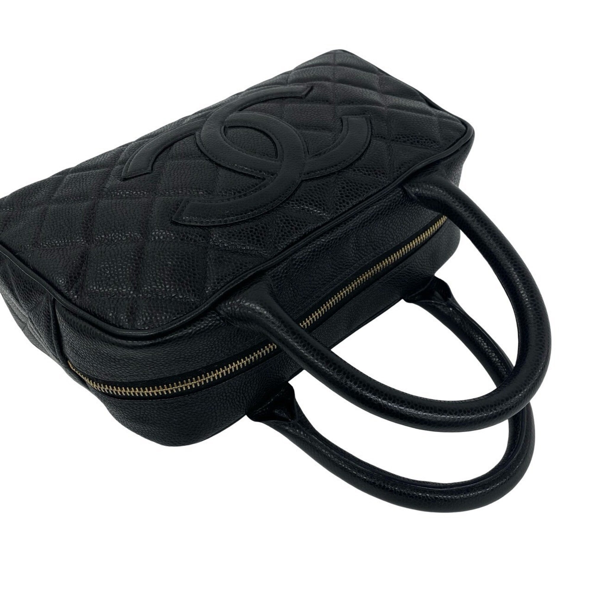 Chanel Black Grained Calfskin Boston Bag Handbag (Pre-Owned)