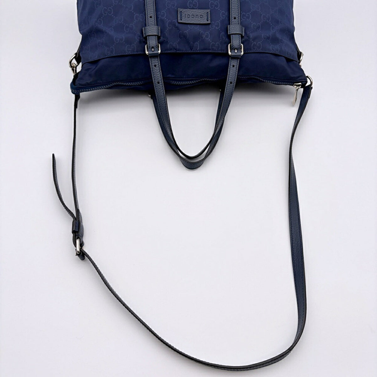 Gucci Navy Nylon Leather Tote Bag (Pre-Owned)