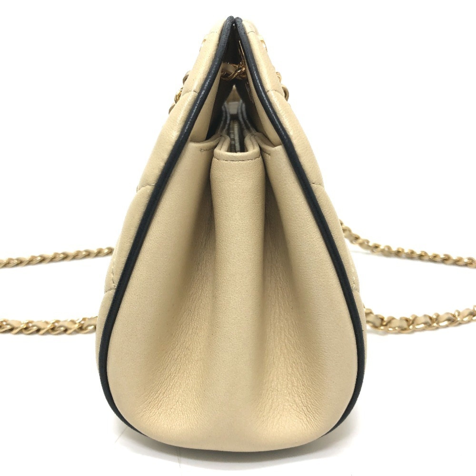 Chanel Beige Black Leather Handbag Shoulder Bag (Pre-Owned)