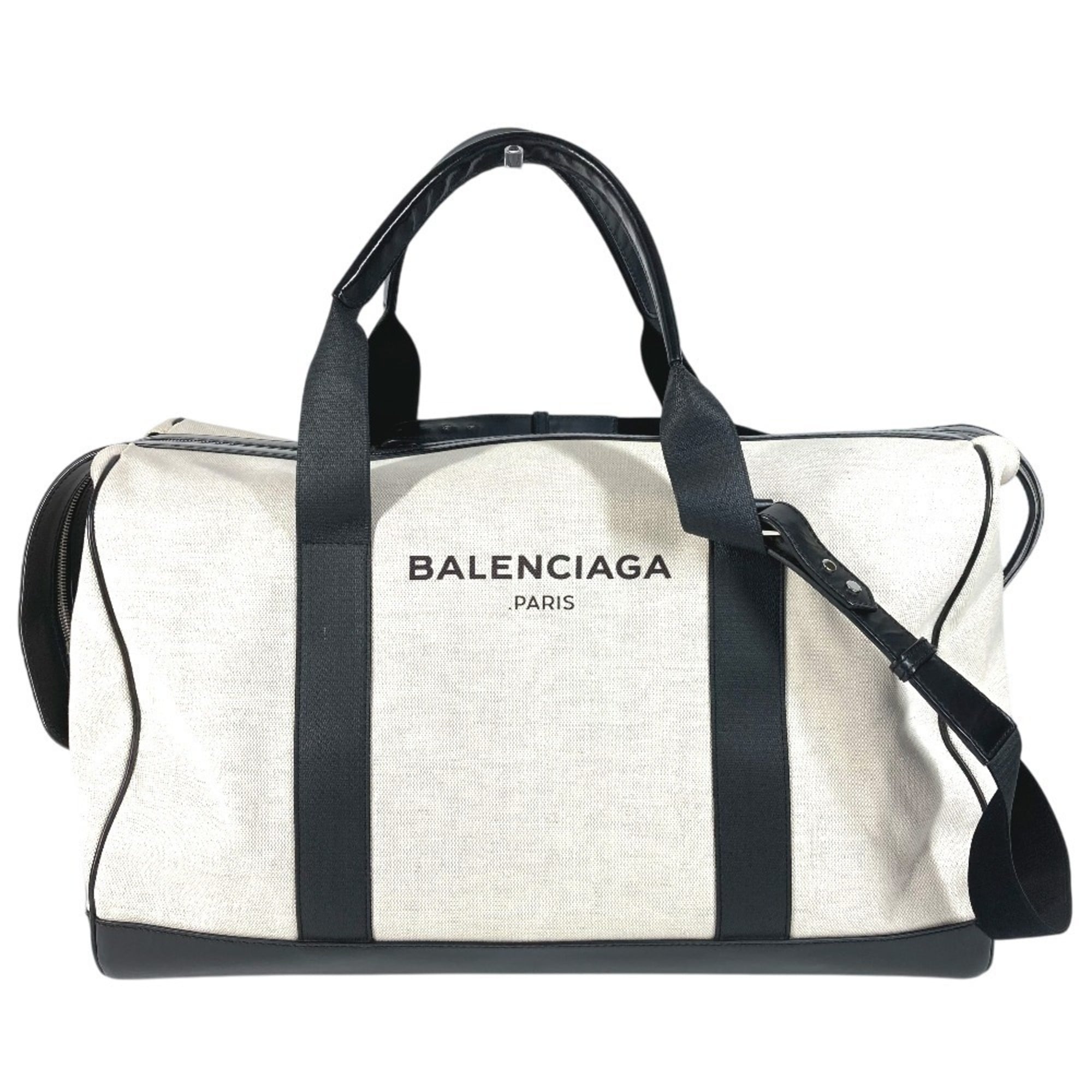 Balenciaga Black White Leather Canvas Boston Bag (Pre-Owned)