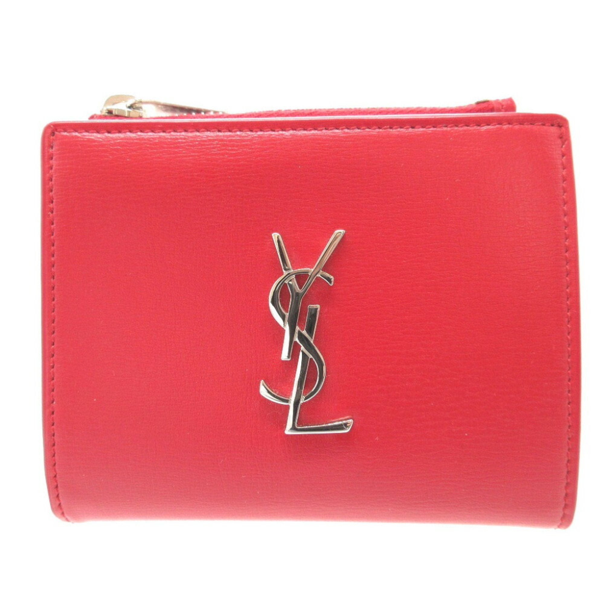 Yves Saint Laurent Red Color Leather Wallet (Tri-Fold) (Pre-Owned)