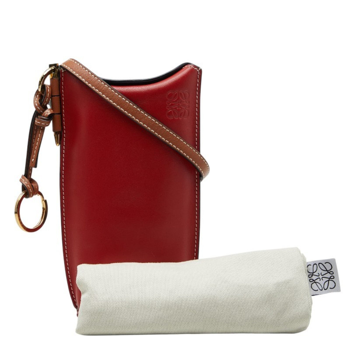 Loewe Brown Red Color Leather Shoulder Bag (Pre-Owned)