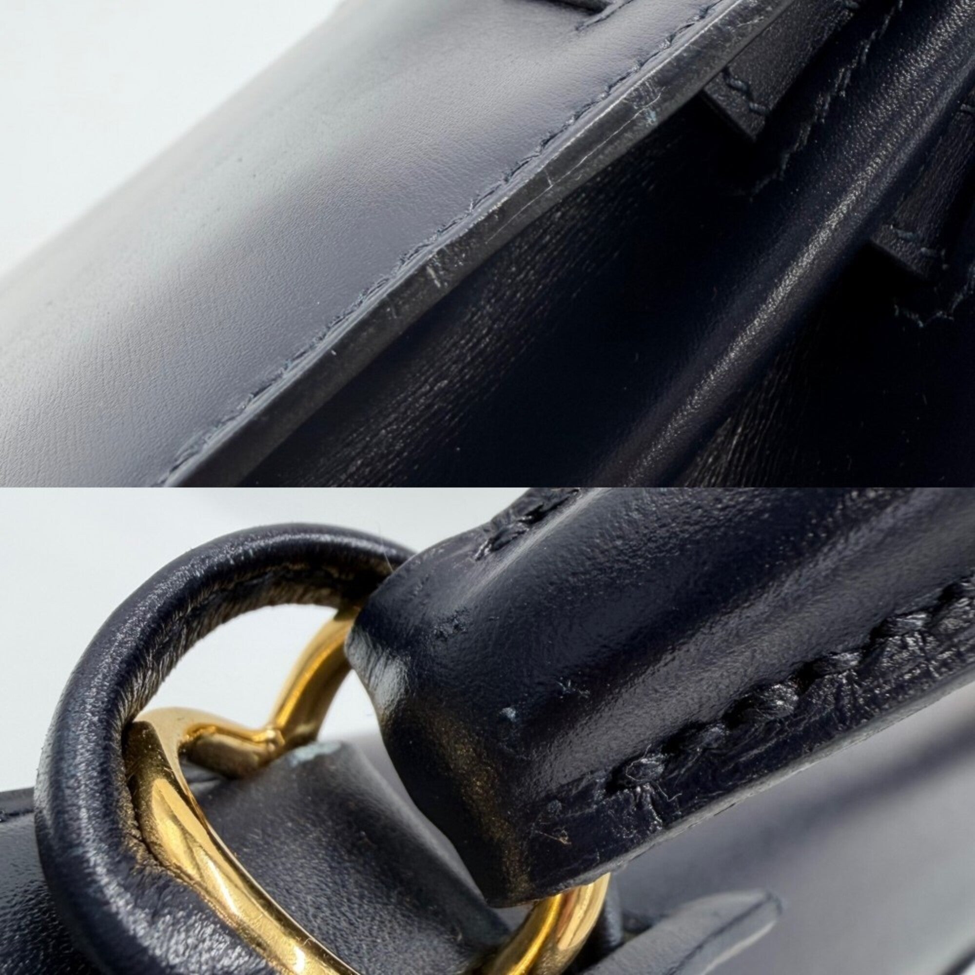 Hermes Kelly Navy Box Calf Leather Handbag Shoulder Bag (Pre-Owned)