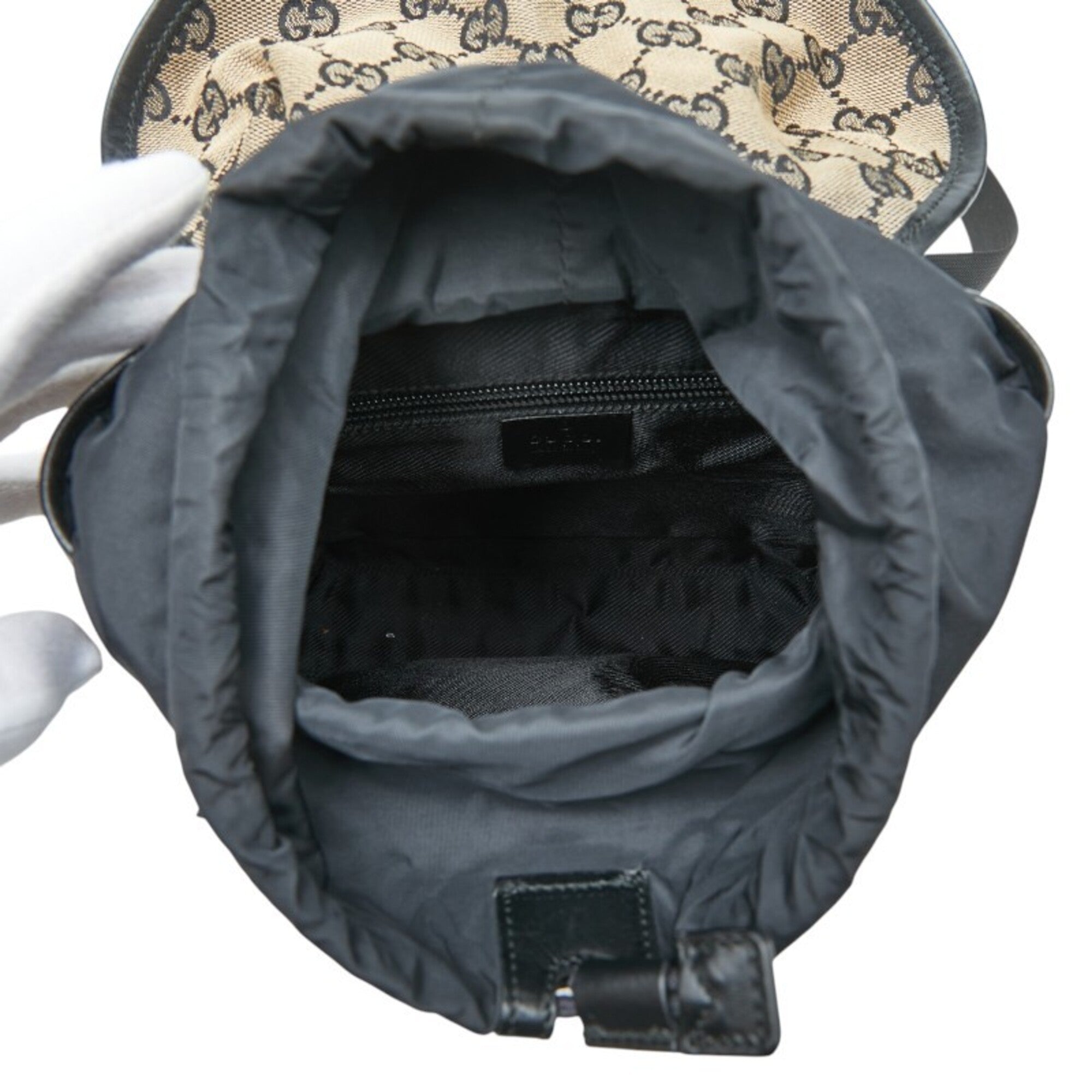 Gucci Beige Black Canvas Leather Backpack (Pre-Owned)