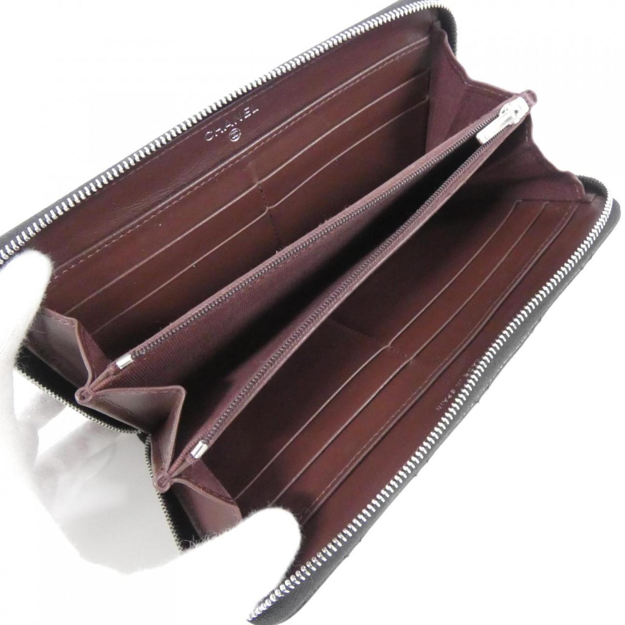 Chanel Black Bordeaux Grained Calfskin Long Wallet (Bi-Fold) (Pre-Owned)
