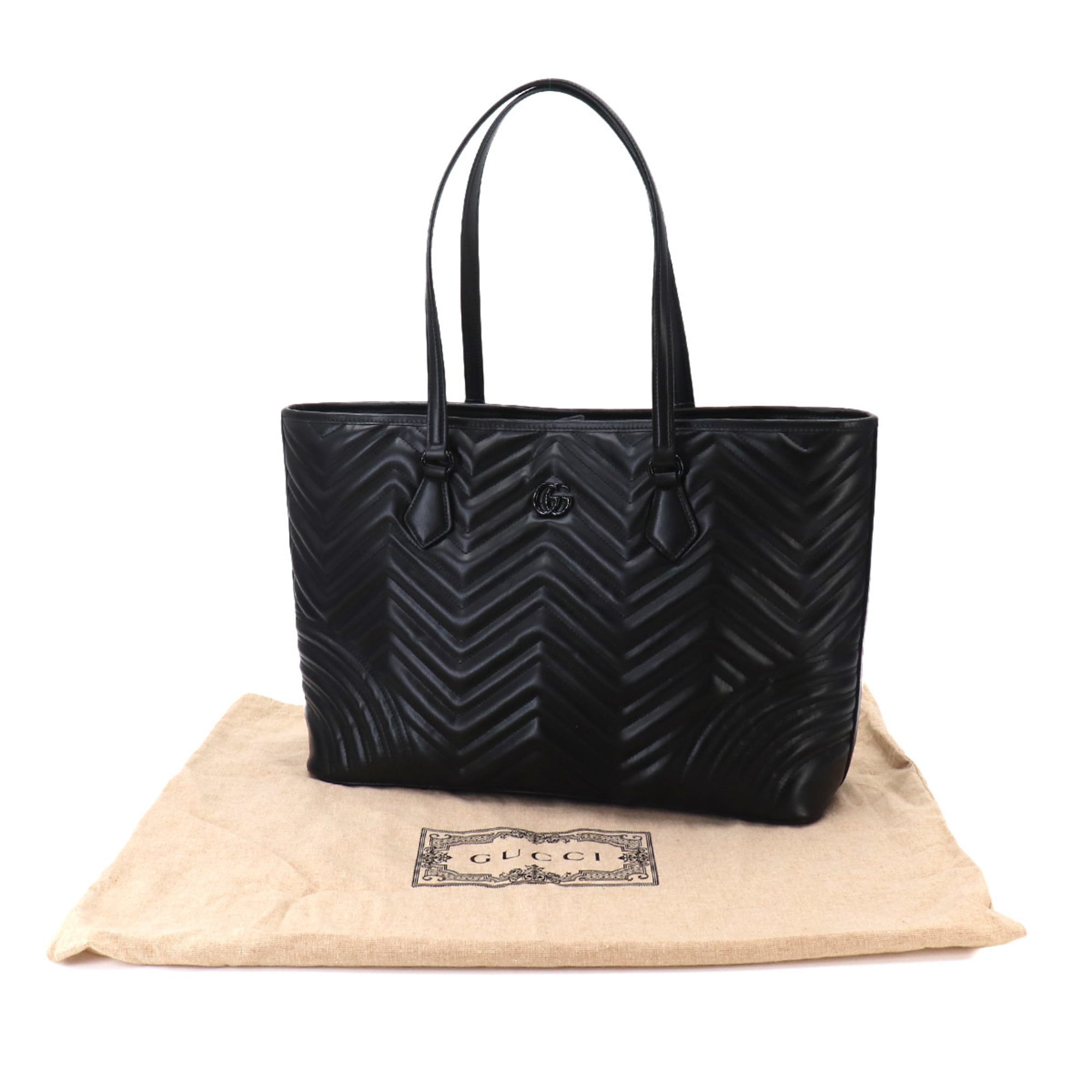 Gucci Gg Marmont Black Leather Tote Bag (Pre-Owned)