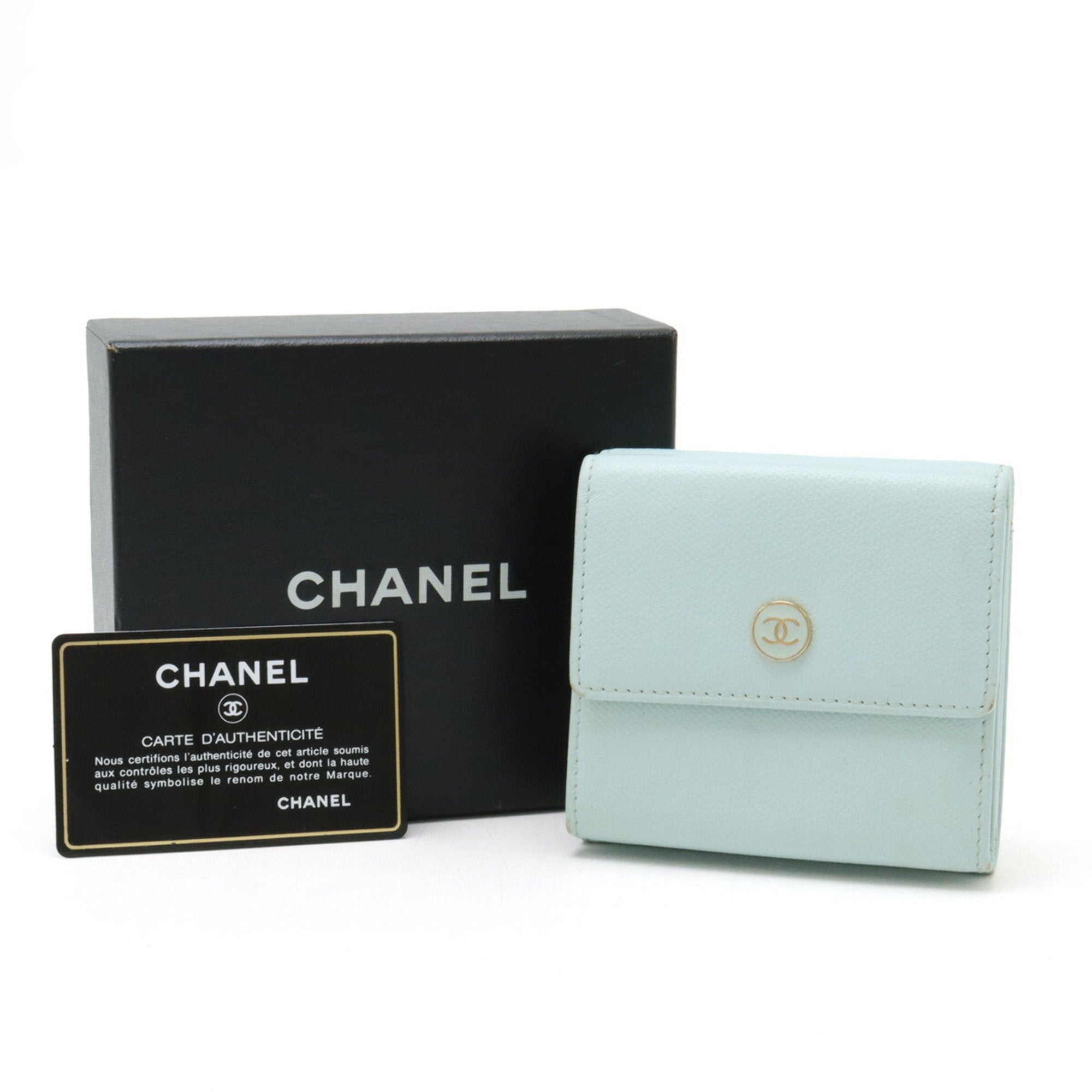 Chanel Light Blue Mint Blue Leather Coin Purse/Coin Case (Pre-Owned)
