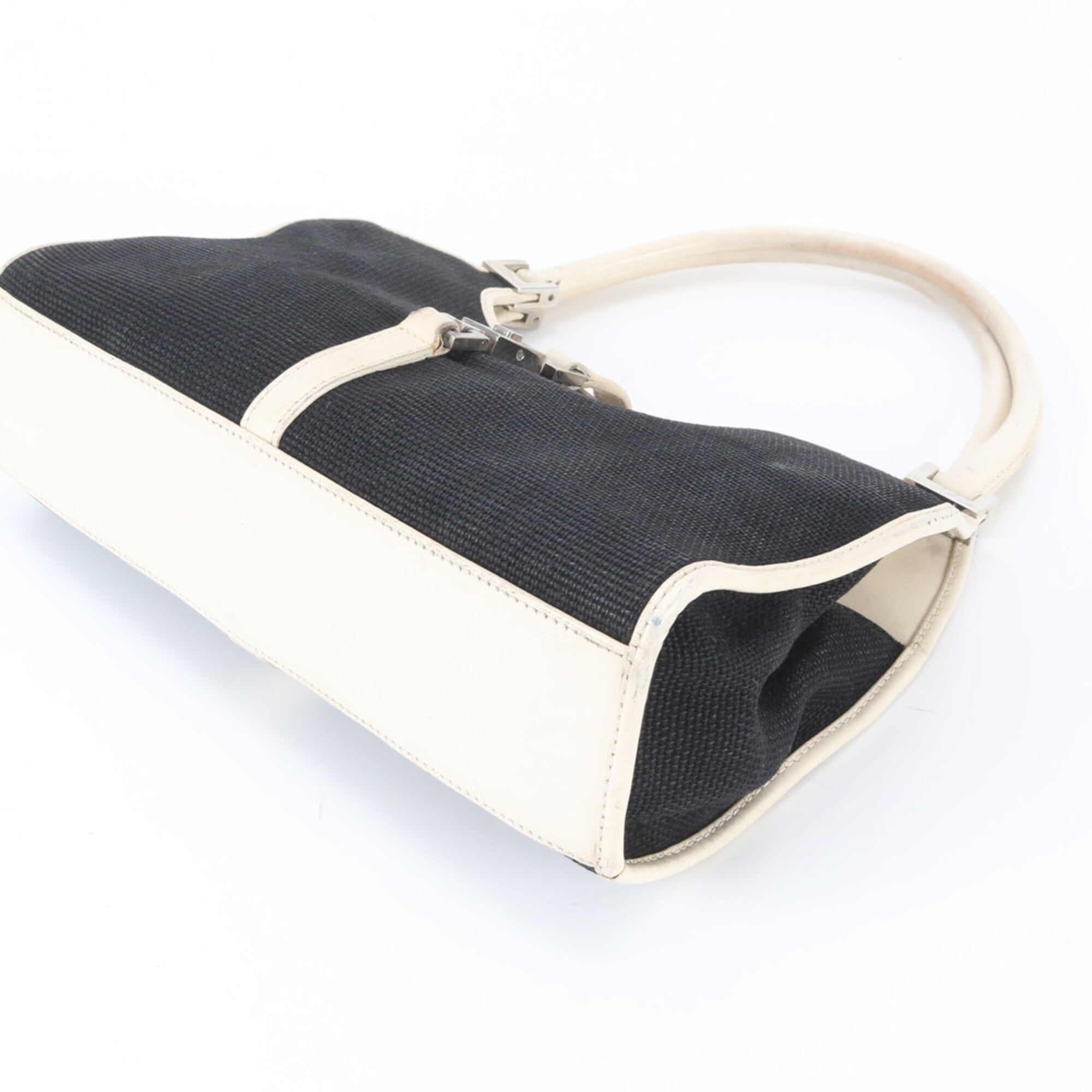 Gucci Jackie Black White Leather Canvas Handbag (Pre-Owned)